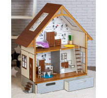 Домик для кукол Барби 3129 ЭкоДом с мебелью и текстилем. Обои. Свет. Декор