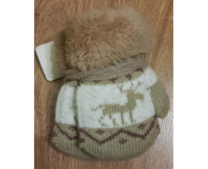 Детские зимние рукавички 6 мес - 2 года. Теплые, мягкие на веревочке Бежевый