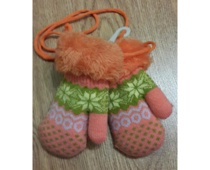 Детские зимние рукавички 6 мес - 2 года. Теплые, мягкие на веревочке Оранжевый