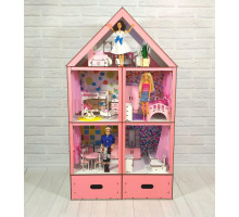 Домик для Барби 3108 Большой особняк Барби. 3 этажа, 5 комнат, с обоями, шторками, мебелью, текстилем и BOX