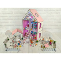 Домик для LOL 2112 с обоями, шторками, мебелью, текстилем, лестницей, двухъярусной кроваткой и двориком